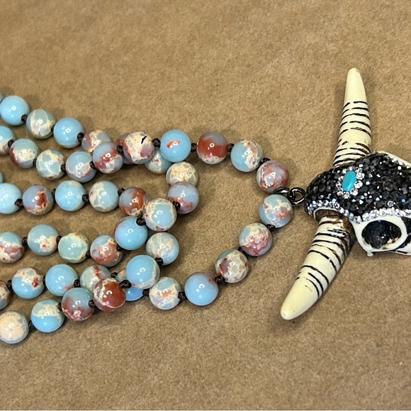 8mm Natural Imperial Jasper Stone Beads, Pendant Features Bling Oxen Head 🐂 - Picture 8 of 8